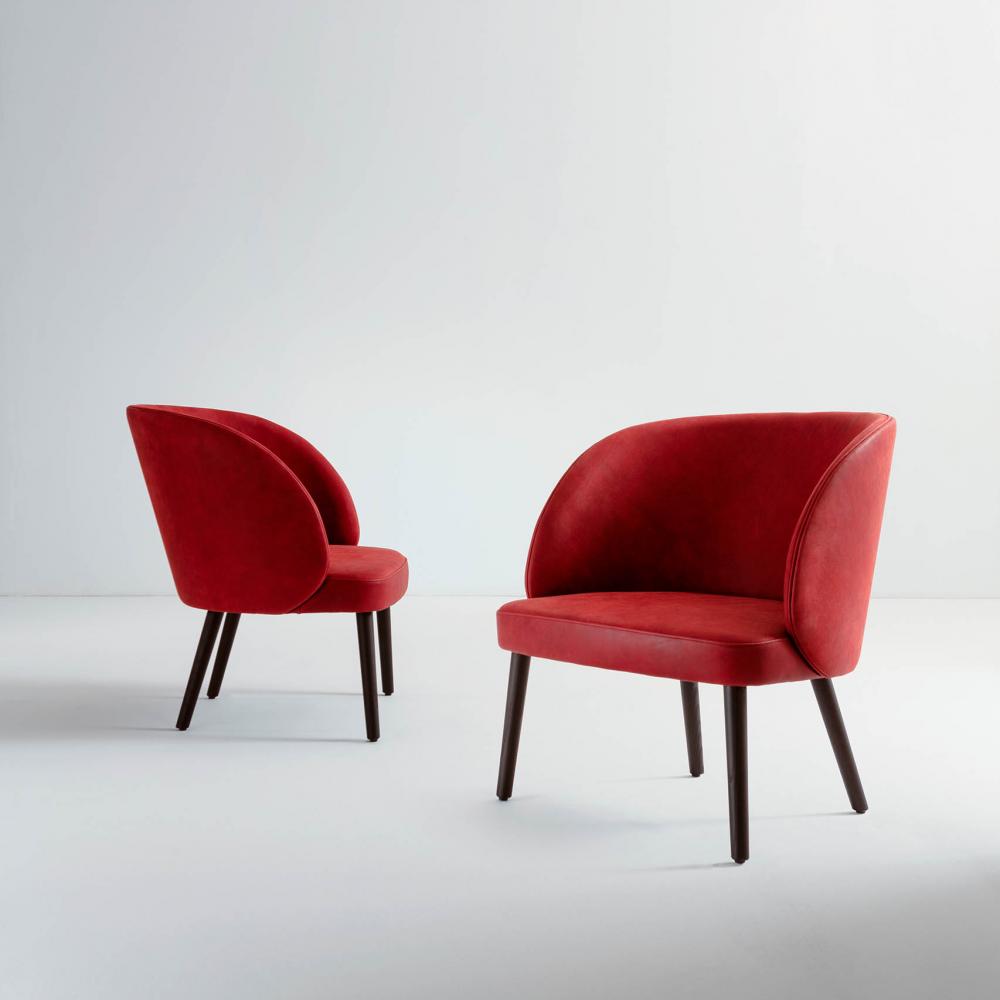 laurameroni red leather small armchair customizable in colours and materials