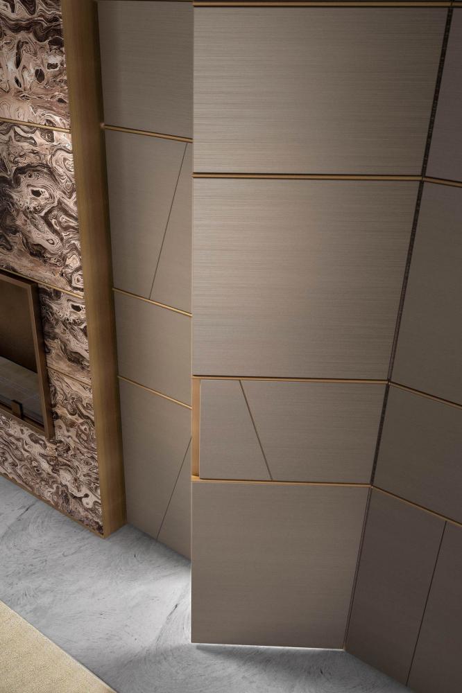 laurameroni luxury geometrical integrated wall panels and wardrobe in wood