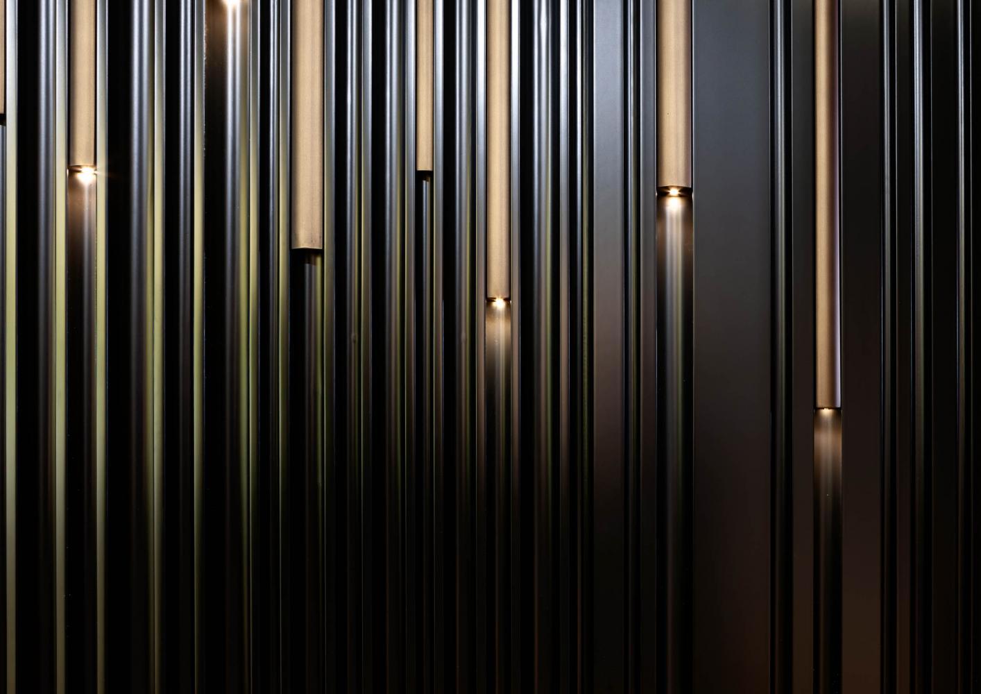 laurameroni luxury 3d wall panels in lacquered wood with integrated lighting