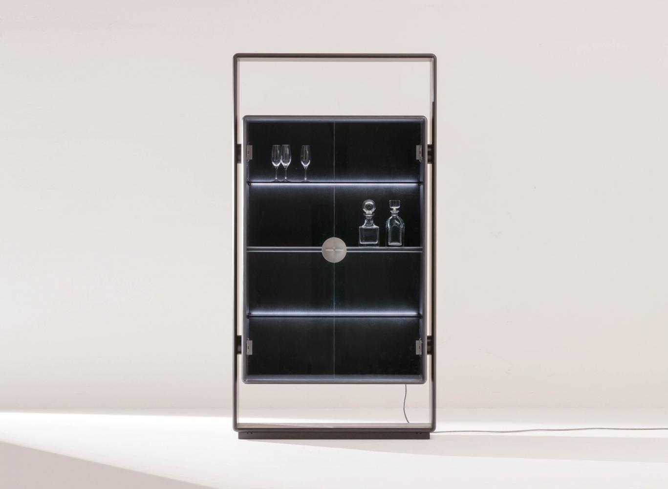 laurameroni modern tall cabinet in black wood and glass
