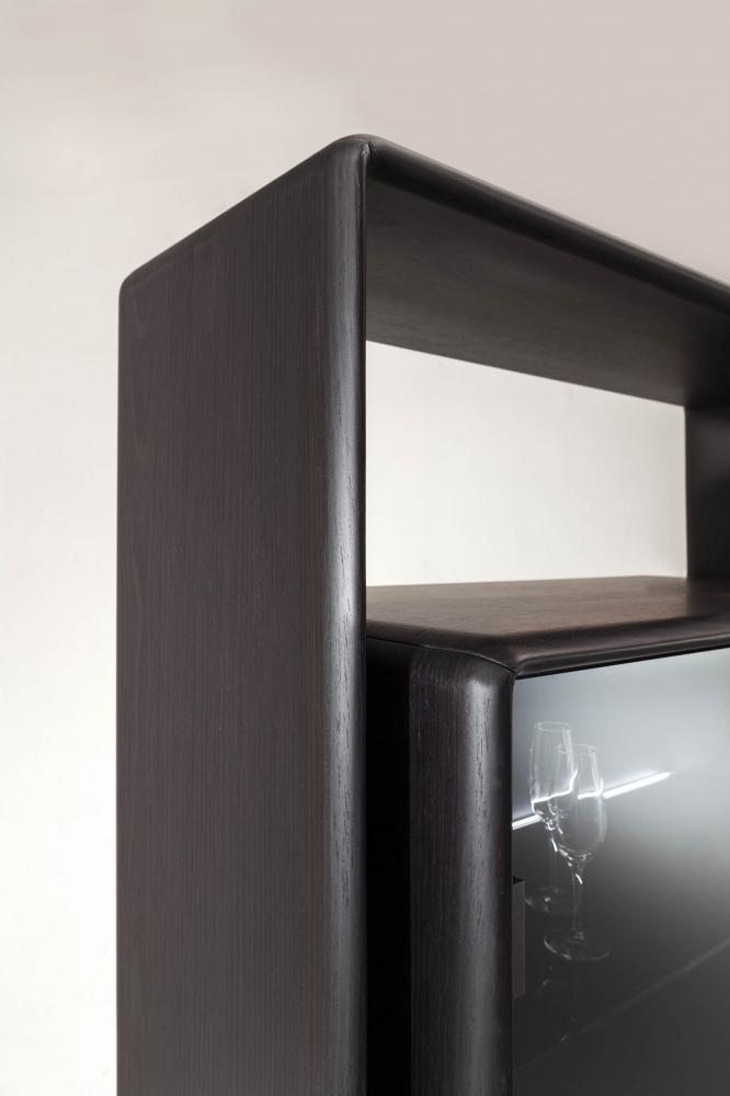 laurameroni modern tall cabinet in black wood and glass