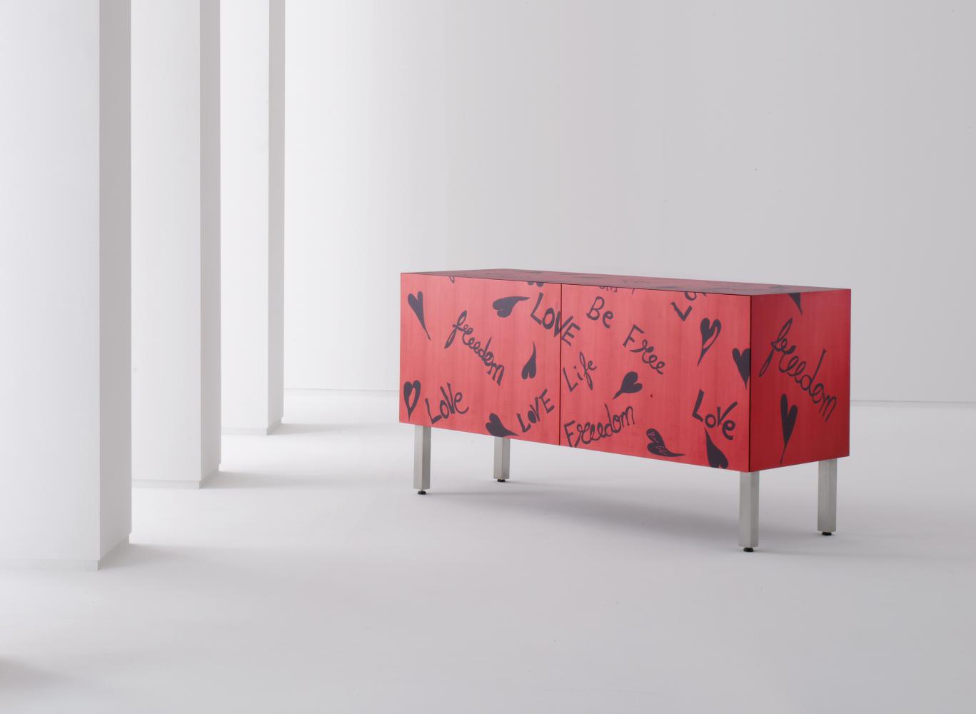 laurameroni art collection sideboard freedom by romeo gigli in red wood inlay