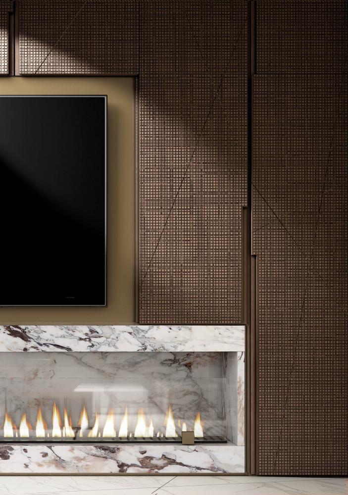 laurameroni integrated tv cabinet panel and system