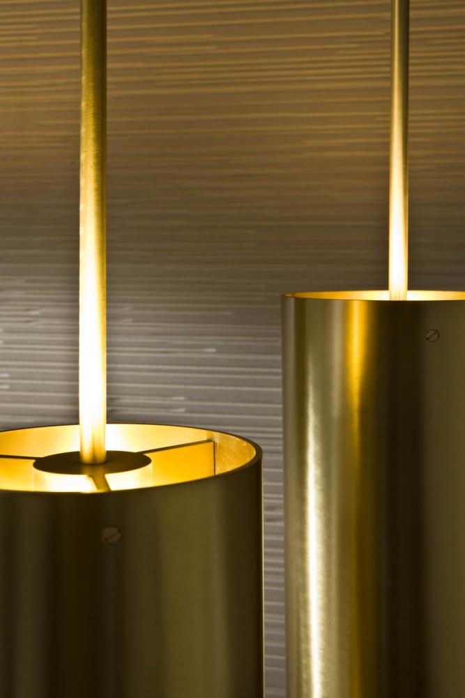 Ceiling hanging luxury lamp MF 40 with satin brass tubular structure