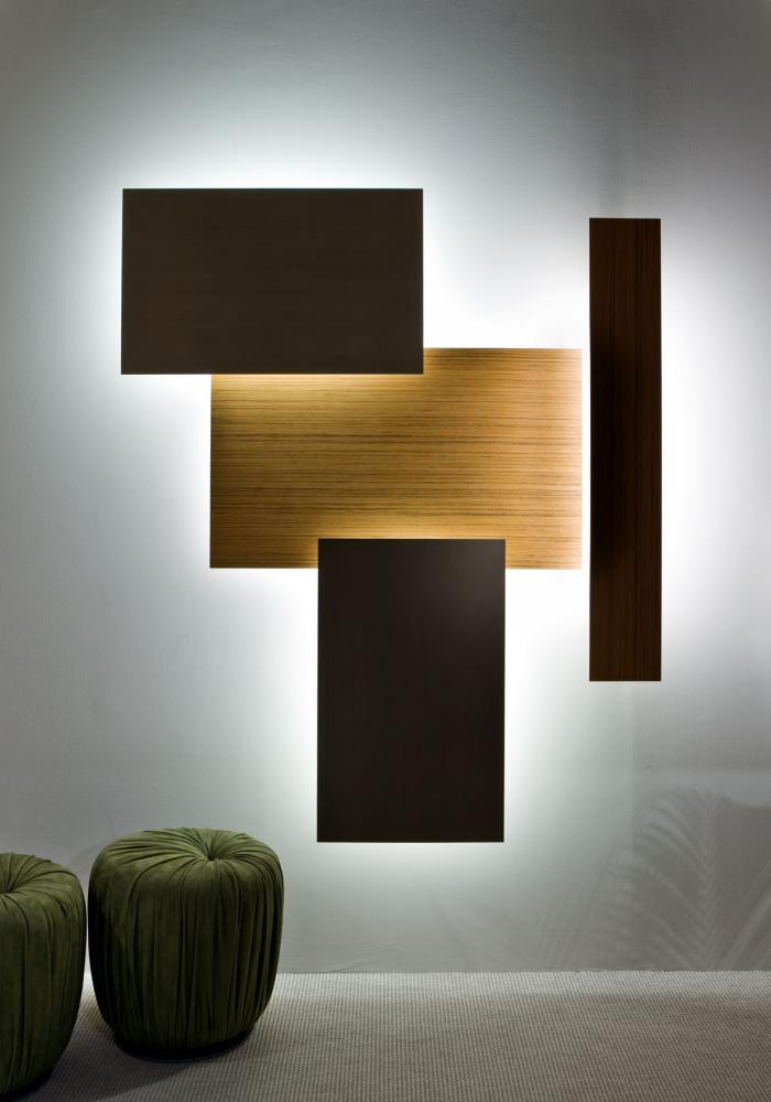 Wall or ceiling mordern modular led lighting system in brass and wood
