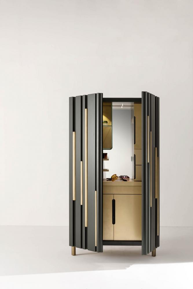 open view of laurameroni bamboo cupboard tall unit with lacquered bars and channels made to measure