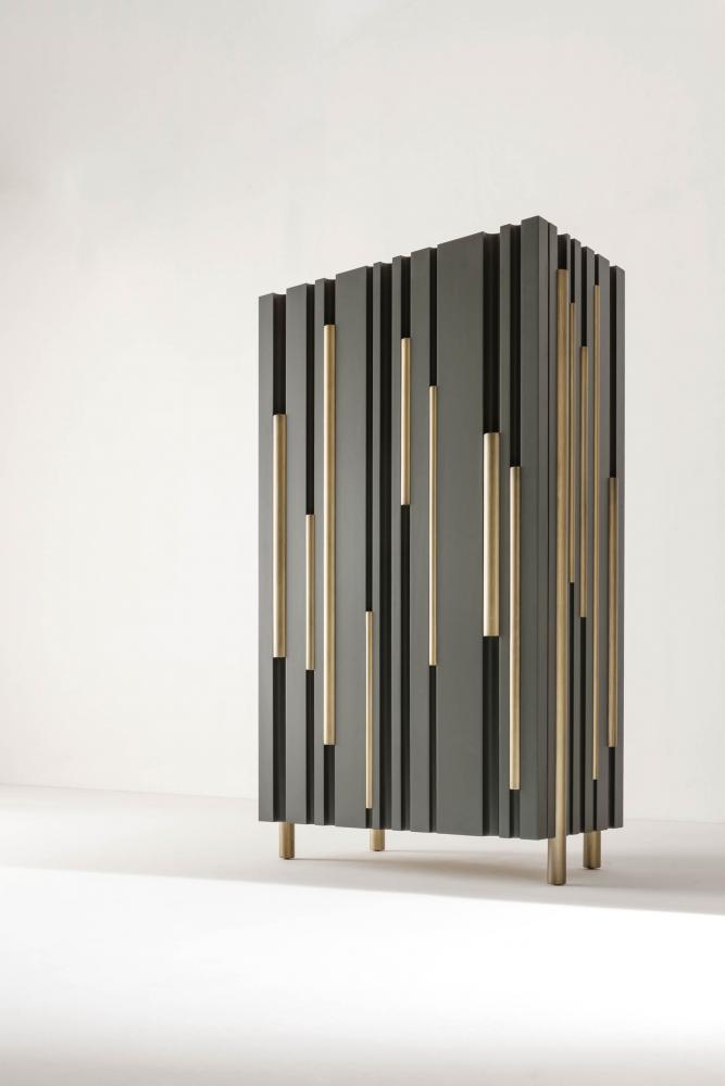 laurameroni bamboo cupboard tall unit with lacquered bars and channels made to measure
