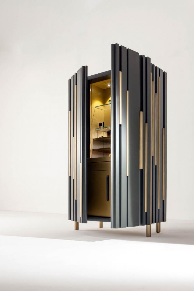 laurameroni bamboo cupboard tall unit with lacquered bars and channels made to measure