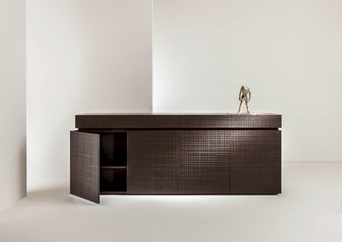 Contemporary luxury sideboard with Maxima textured wood hinged doors and drawers
