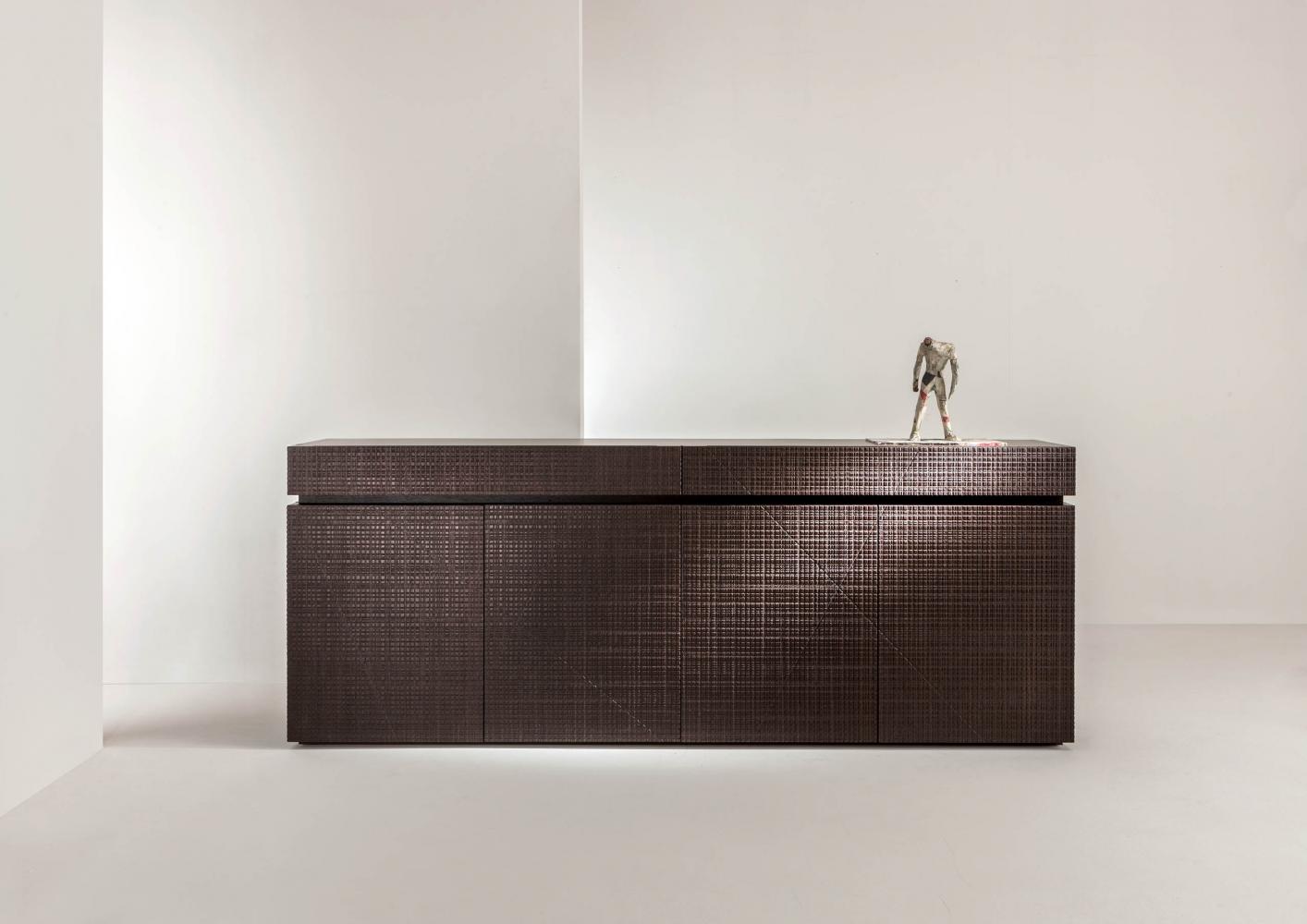 Contemporary luxury sideboard with Maxima textured wood hinged doors and drawers