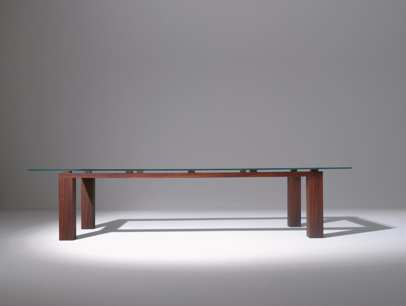 Modern custom made rectangular table in glass and wood