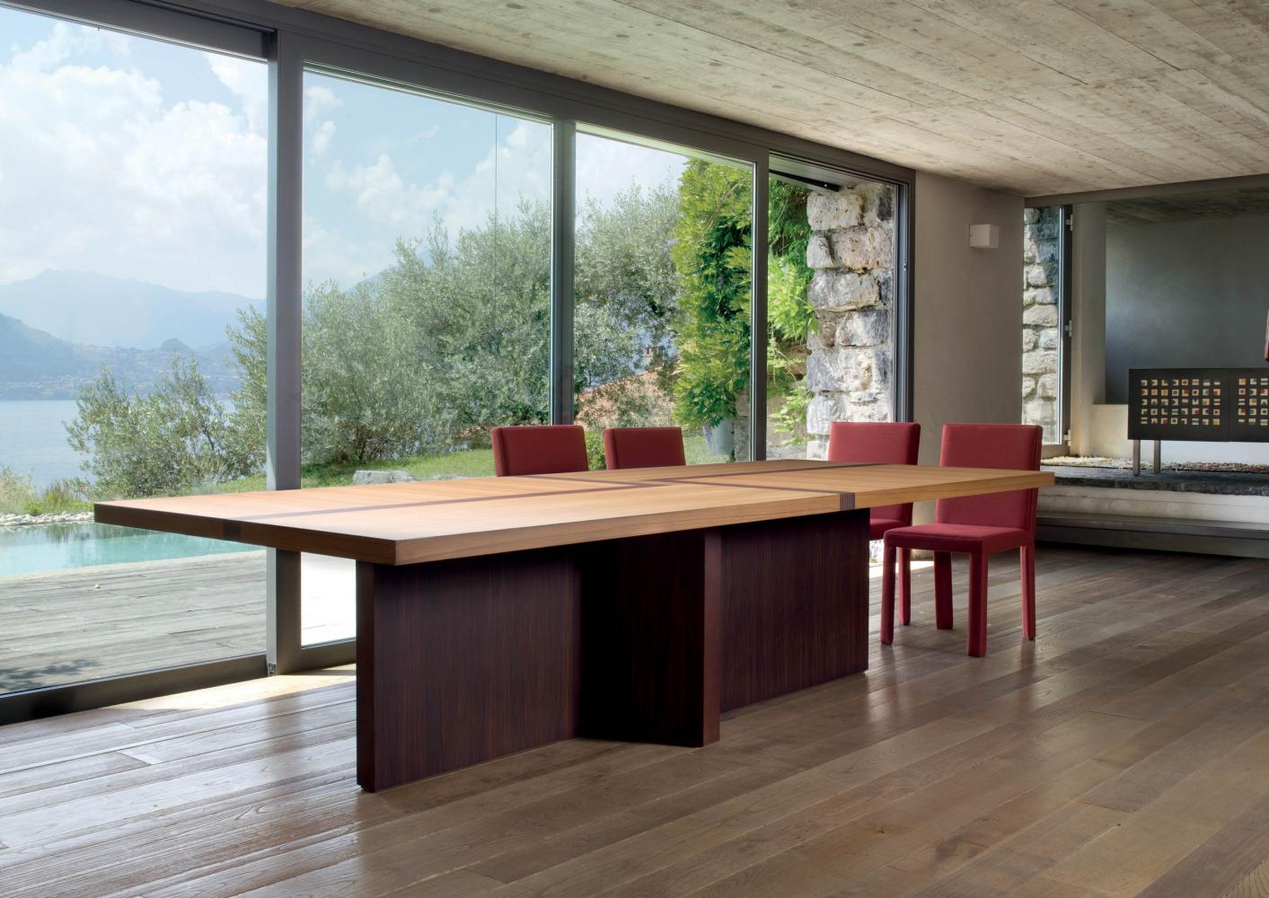 laurameroni bd 07 rectangular table in custom size dimensions with top in teak and rosewood for luxury home