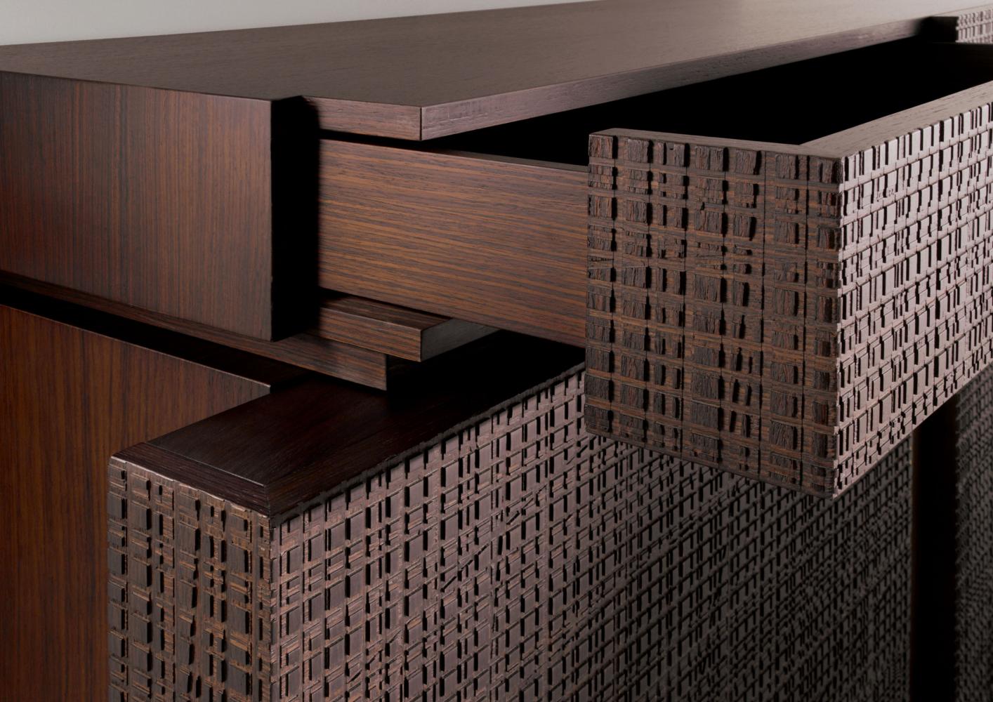 Contemporary sideboard with Maxima textured wood sliding doors