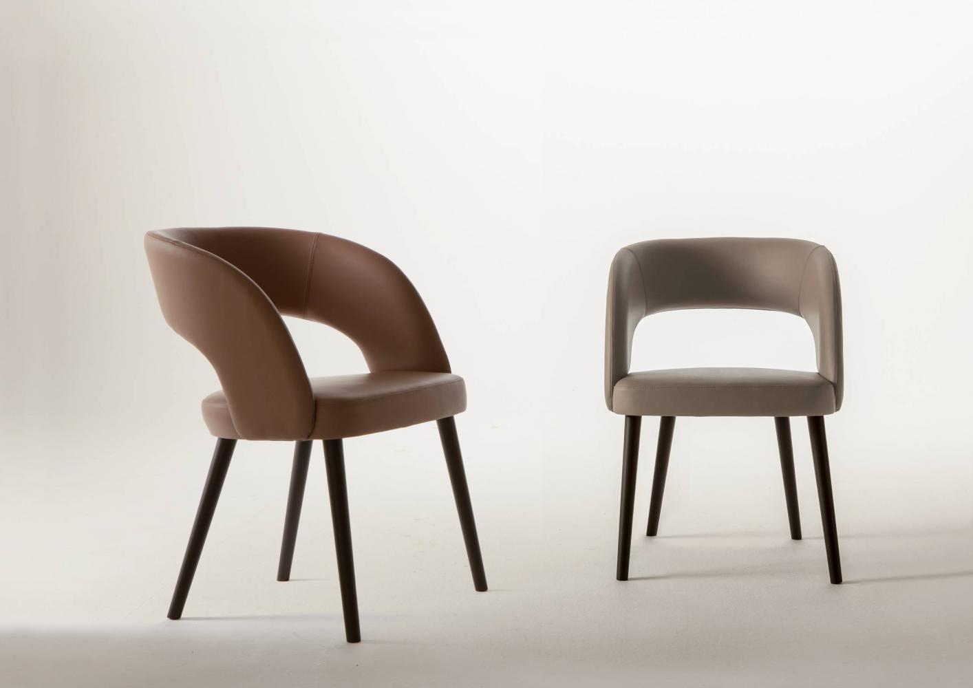 Minimal luxury modern chair LV 102 in precious leather, velvet or fabric