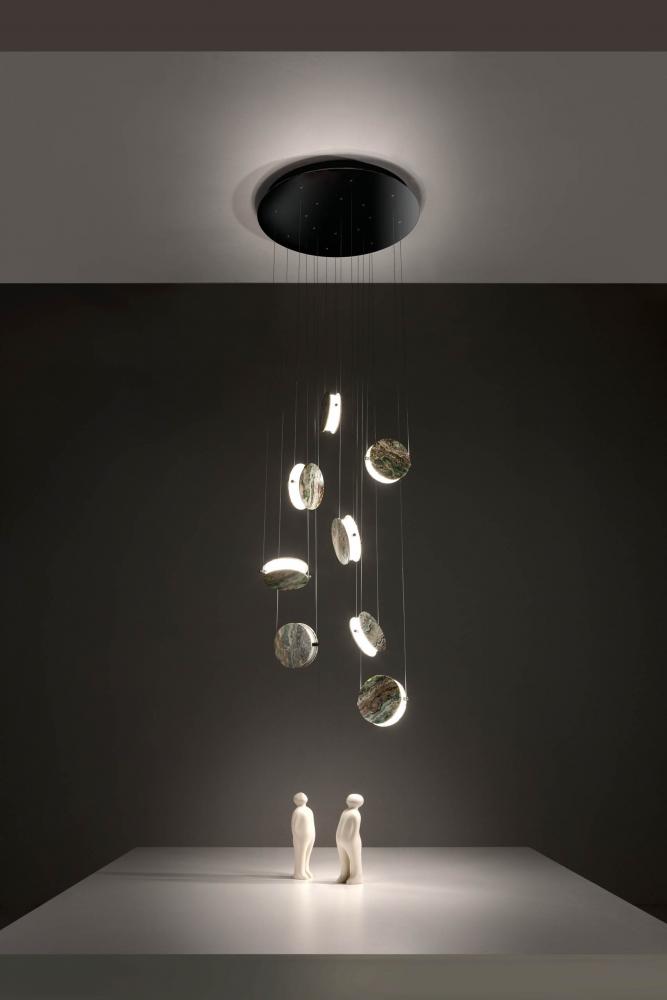 modern cirucular led suspension light in onyx marble