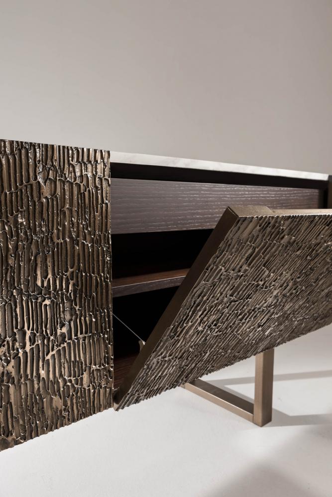 laurameroni luxury sideboard or dresser with liquid metal corteccia finish