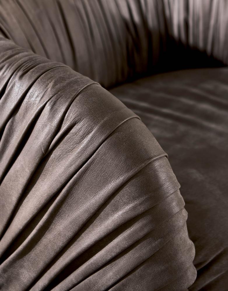 Drapè Lounge leather or velvet luxuxy swivel armchair with pleats