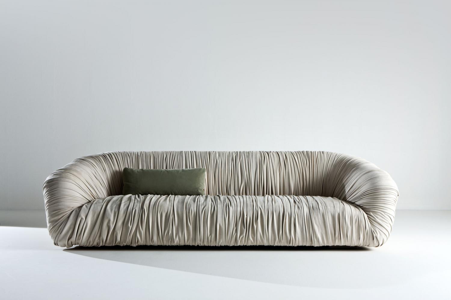 Drapè leather or velvet luxuxy Sofa with pleats