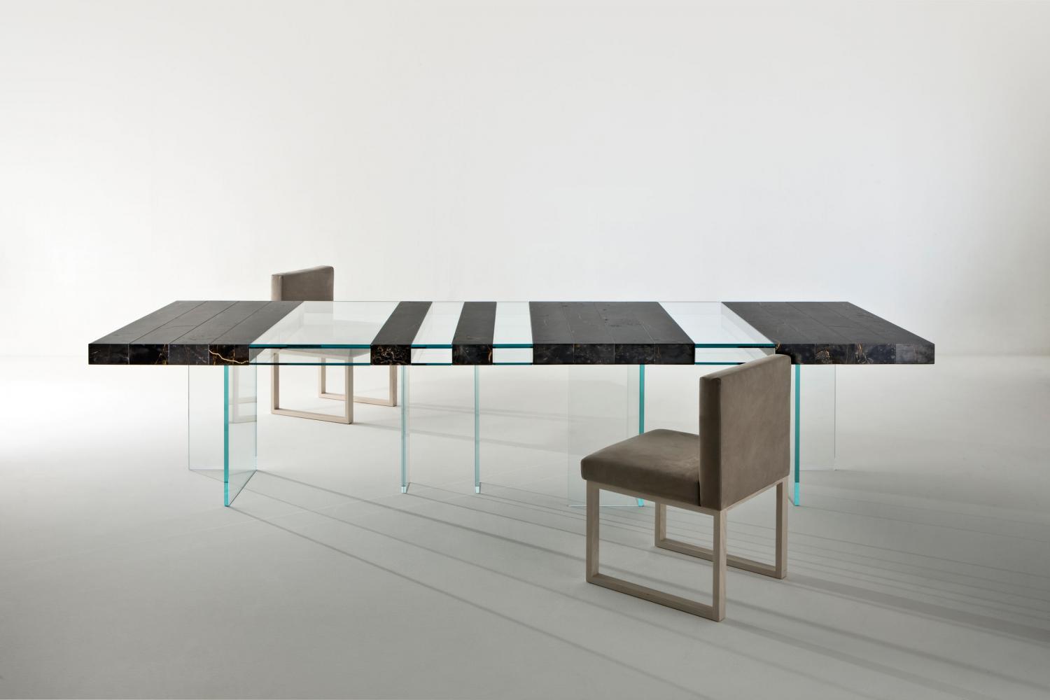 Elemento luxury modular rectangular table in marble and glass