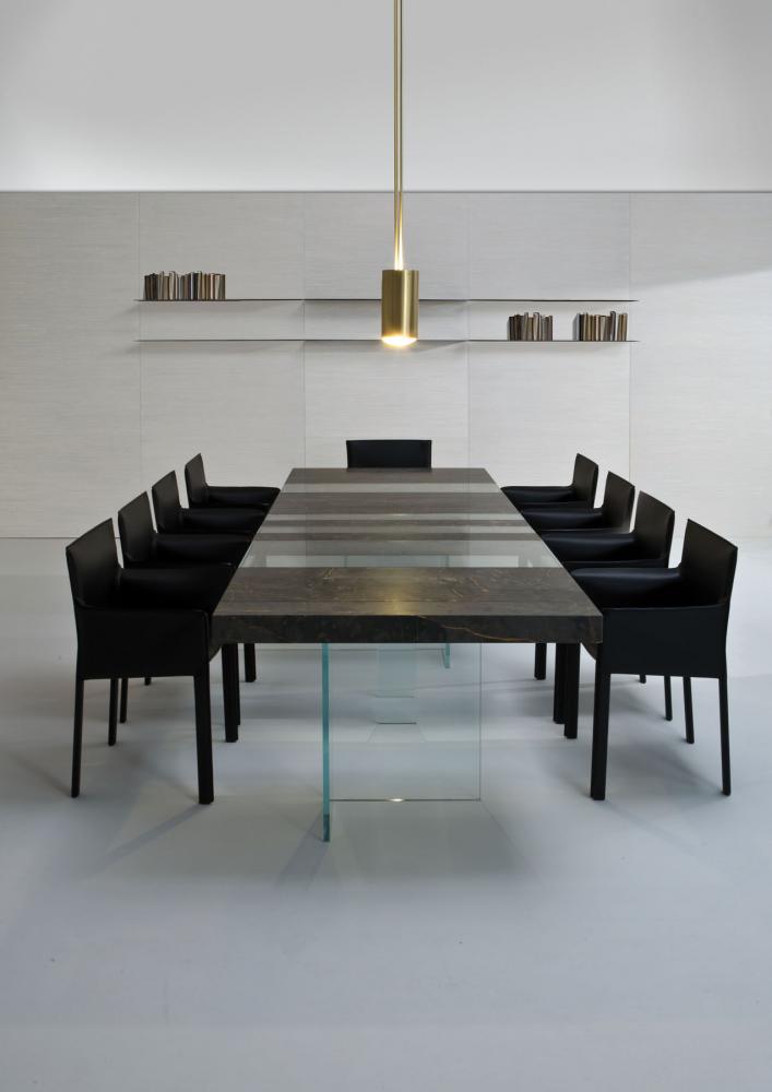 Elemento luxury modular rectangular table in marble and glass