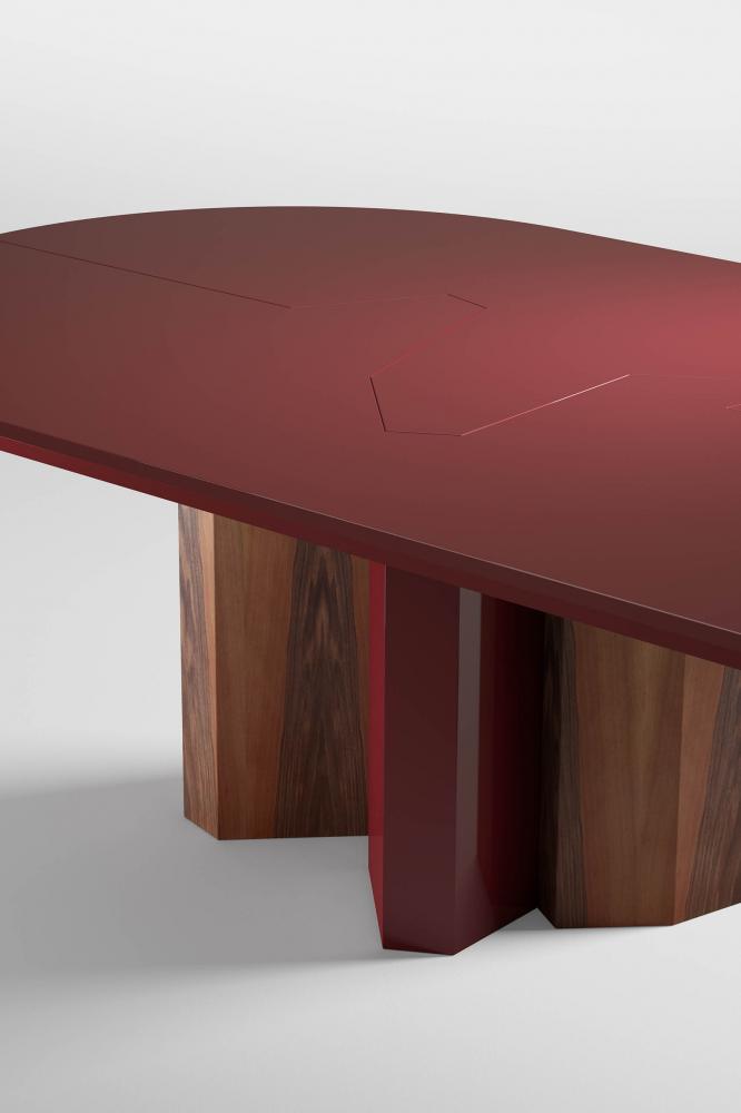 laurameroni design table imperfetto in lacquered wood and in walnut colore