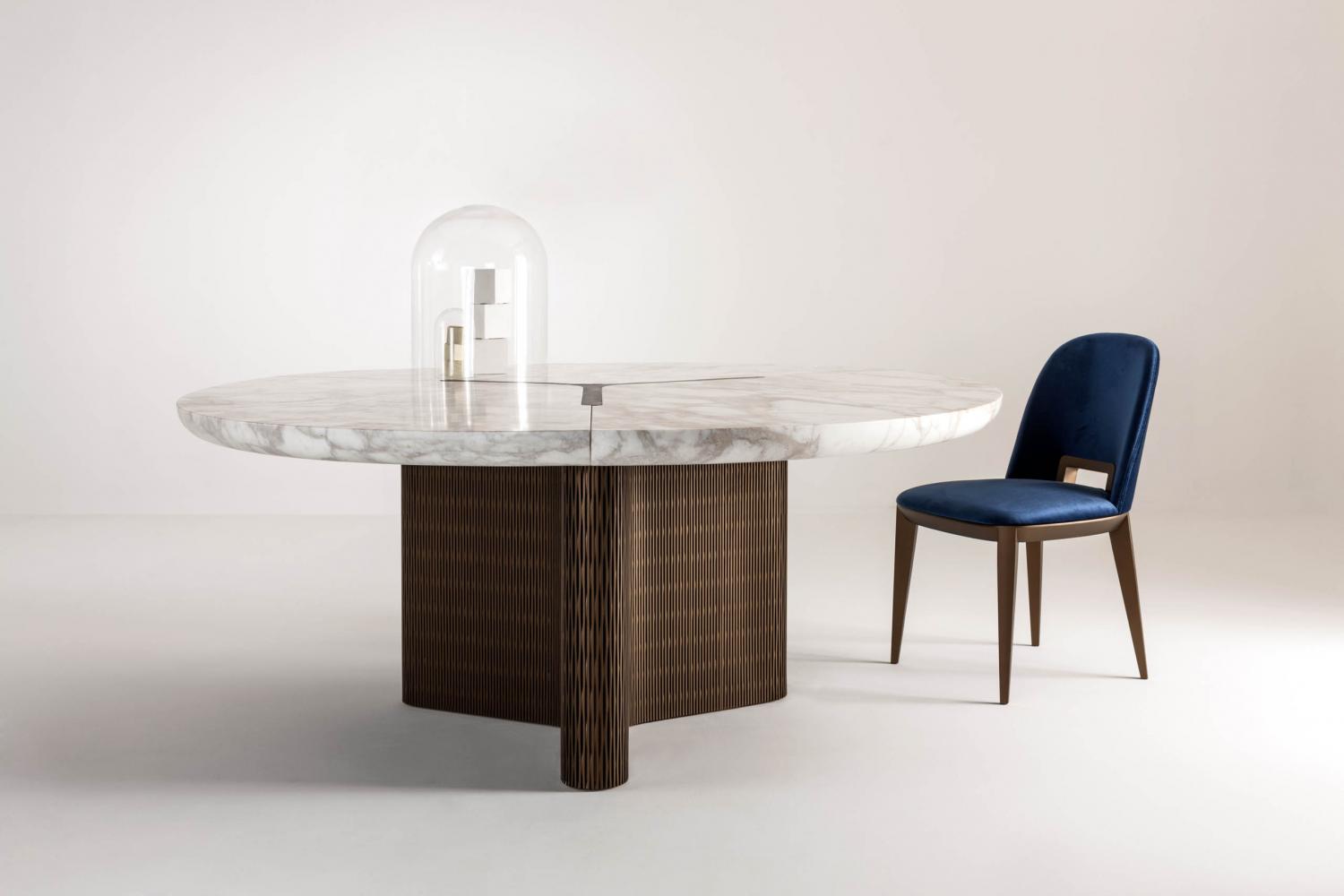 custom made modular luxury round table in marble and wood