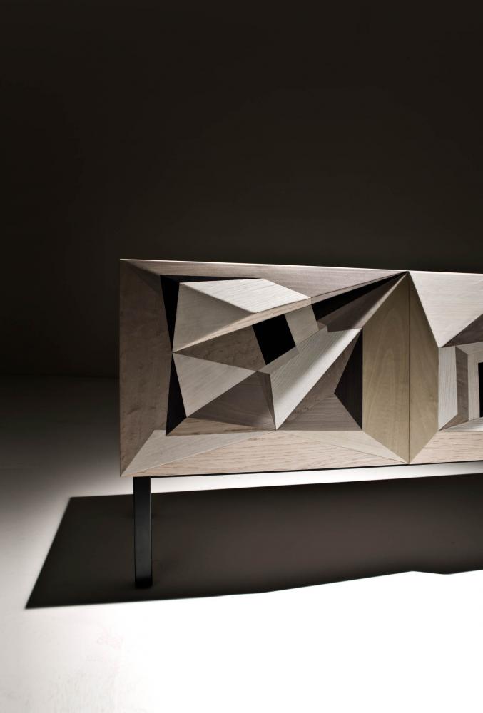 laurameroni intarsia luxury limited edition collection modern design sideboard by marcello Jori realized with inlay