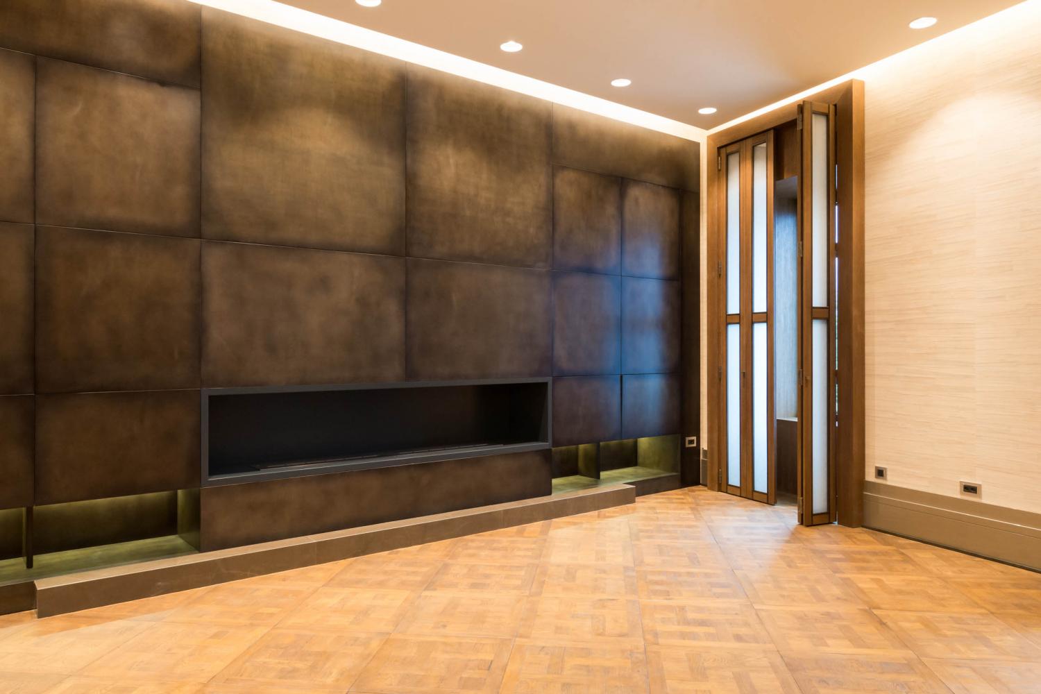 Luxury private apartment in Lugano, decorated with Laurameroni Decor Wall Panels Boiserie in carved, textured wood