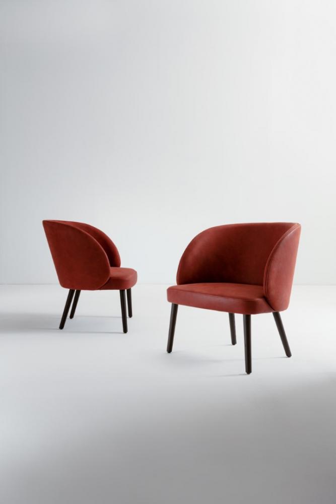 laurameroni modern small armchair in leather velvet or fabric