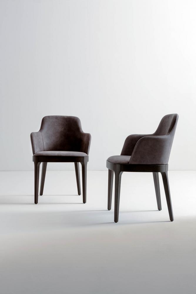 Minimal modern small armchair LV 103 in precious leather, velvet or fabric