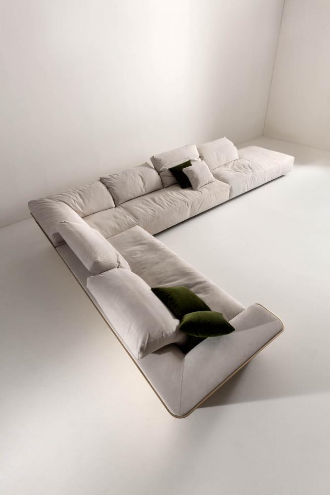 luxury modern design angular sofa in white nubuk leather and gold lacquered structure