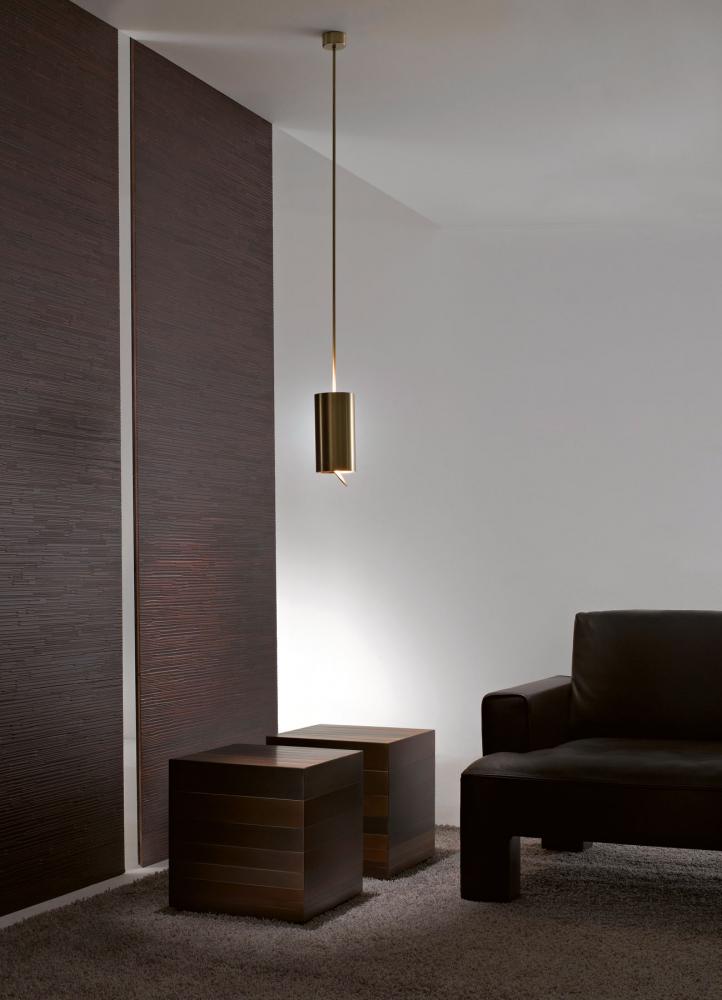 Ceiling hanging luxury lamp MF 40 with satin brass tubular structure