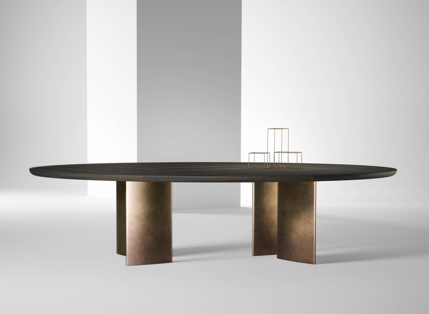 laurameroni made-to-measure poe table in natural wood with metal lacquered legs