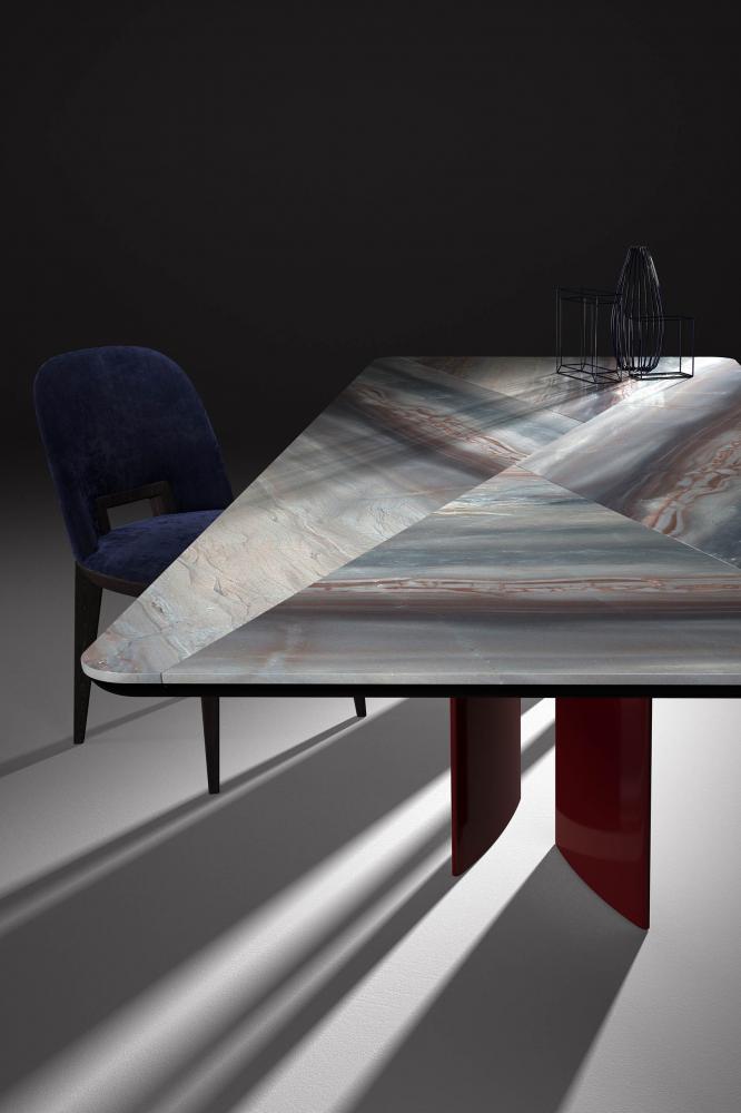 laurameroni made-to-measure poe table in precious marble with glossy lacquered legs