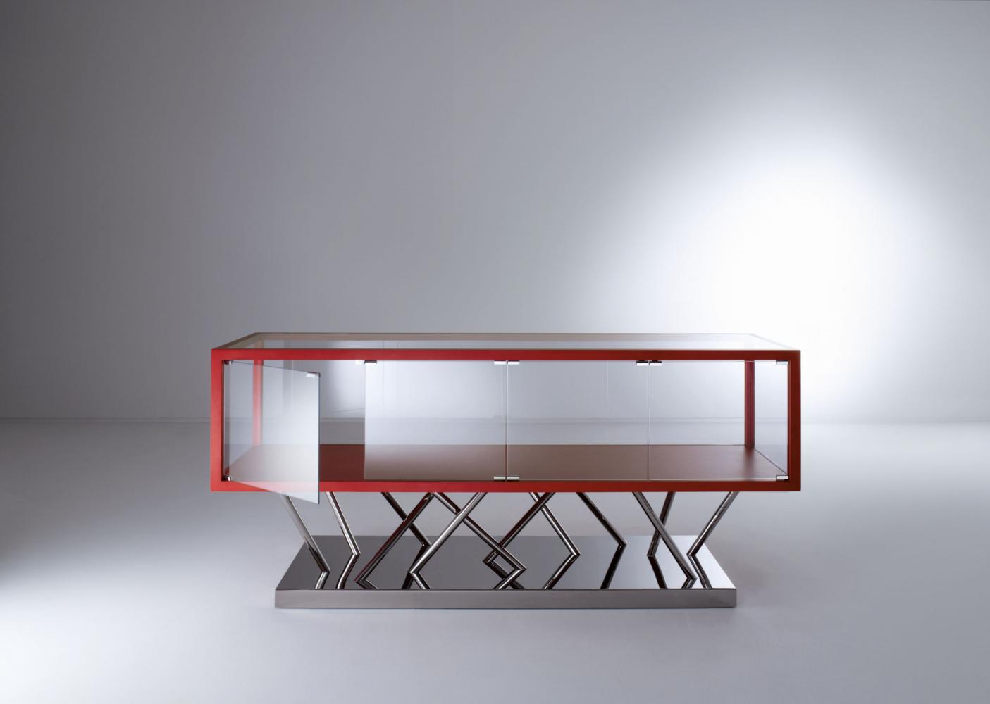 Contemporary low sideboard in glass and steel by Sottsass Associati