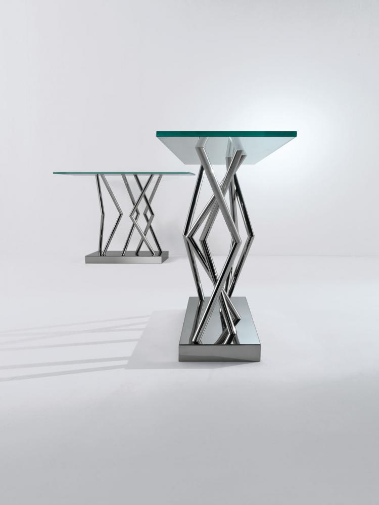 SA 06 contemporary crystal and steel console table design by Sottsass Associati