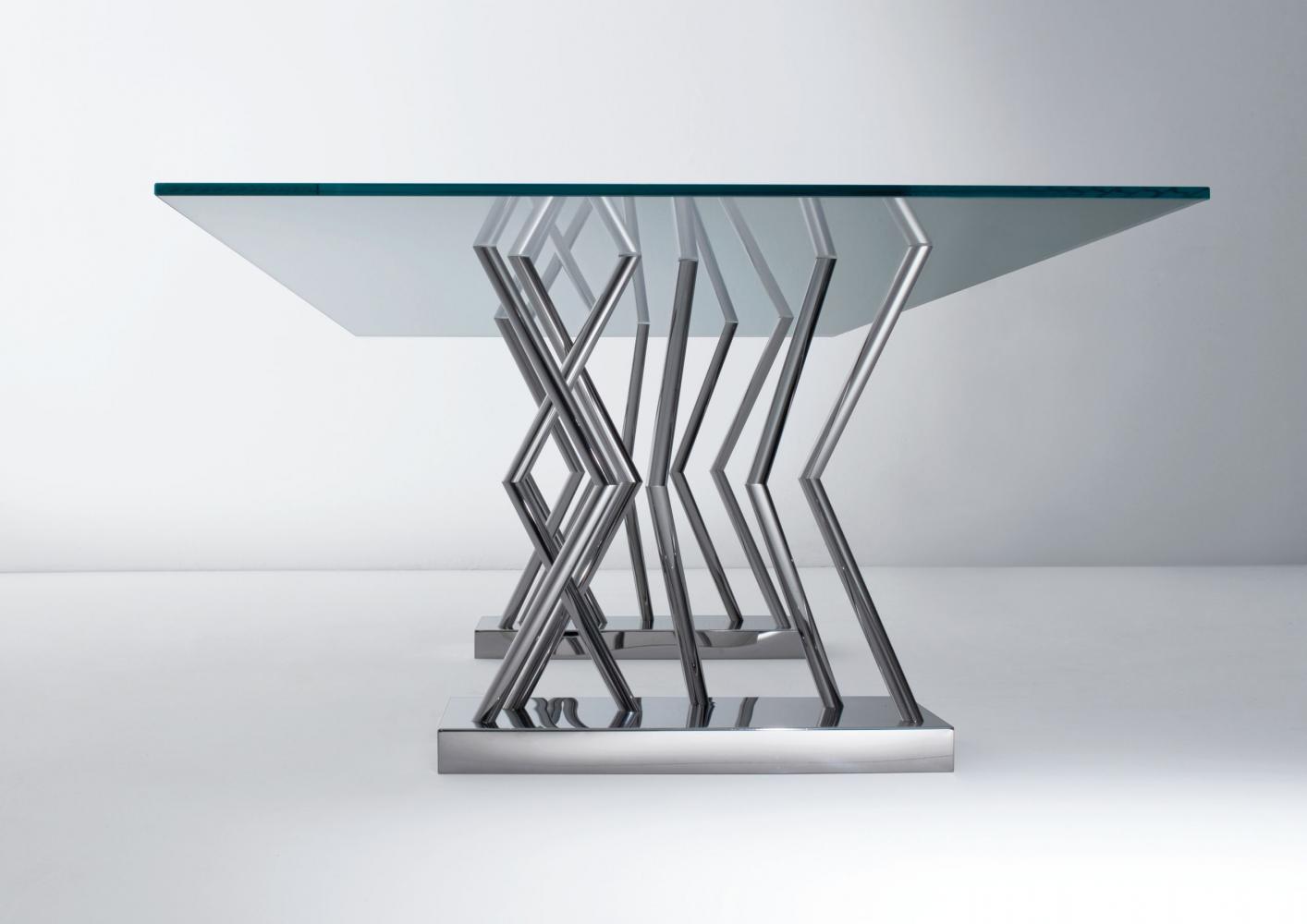 Modern glass and steel table designed by Sottsass Associati 