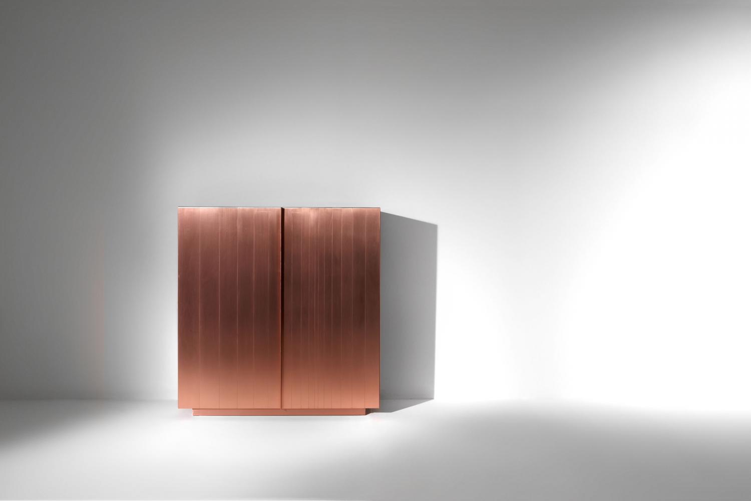 ST 01 Luxury high sideboard clad in brass, copper, iron or stainless steel