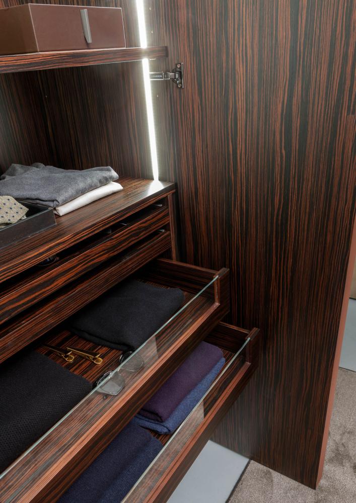 Stars custom made luxury wardrobe in wood with metal clad hinged doors