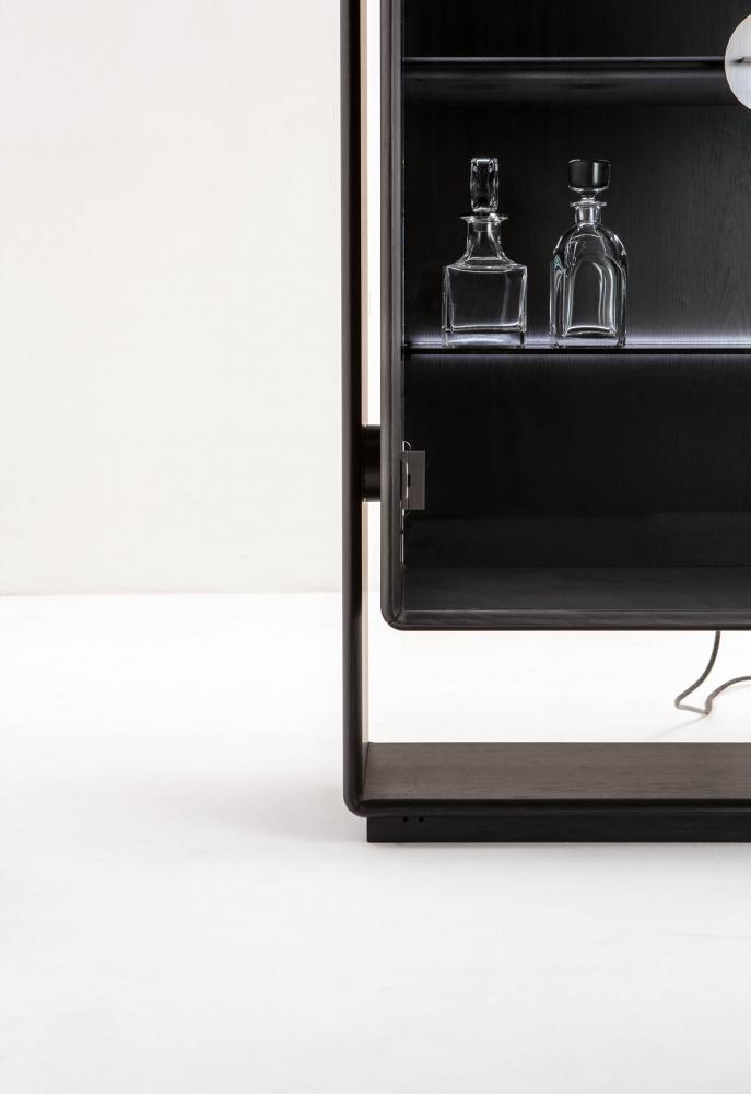 luxury modern minimal design cabinet with black wood or lacquered structure and glass doors
