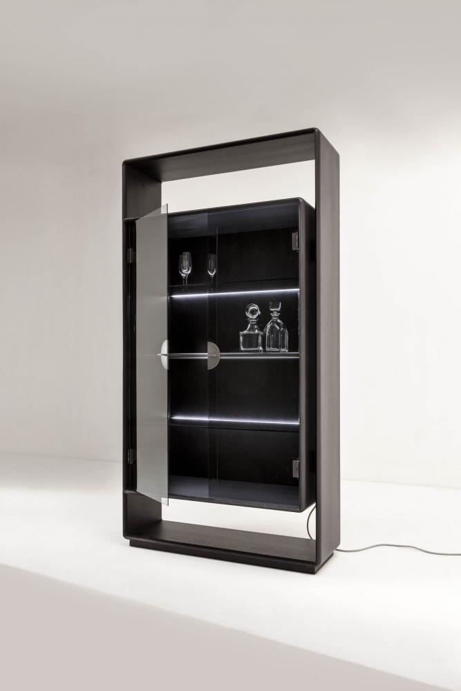 luxury modern minimal design cabinet with black wood or lacquered structure and glass doors