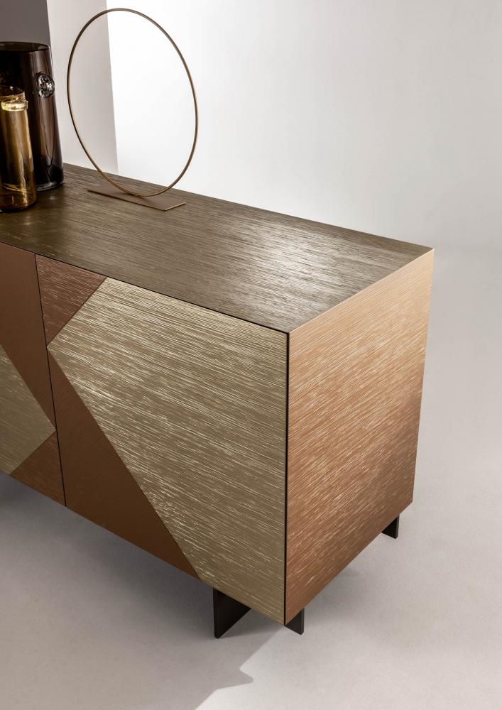 laurameroni tatami low sideboard with wooden geometrical decoration for luxury interior design and decor