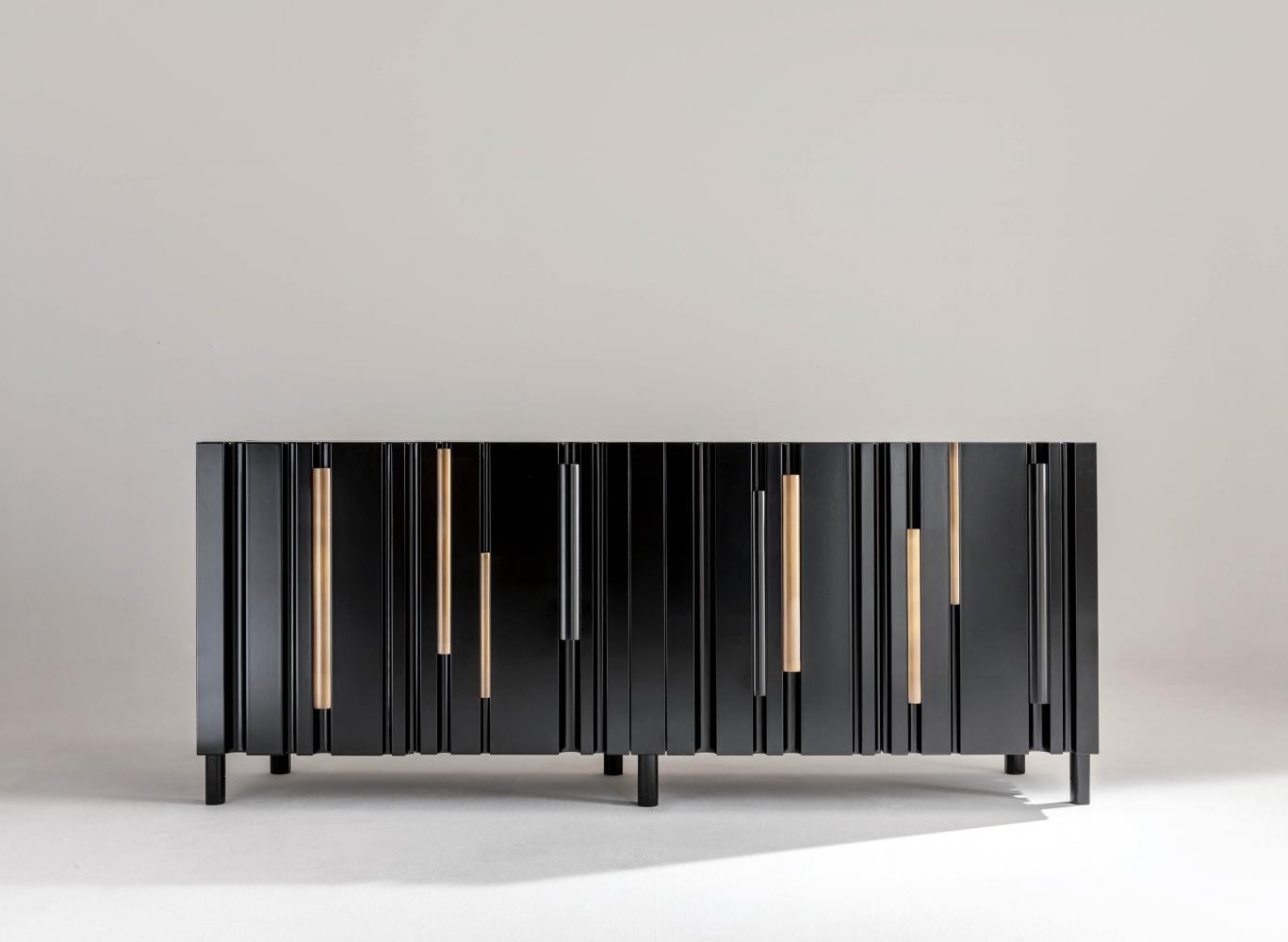 laurameroni bamboo sideboard in black and gold matt lacquered wood