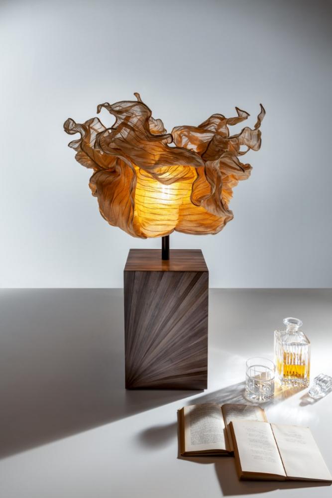 laurameroni boote table lamp in wood with parchment or flower lampshade