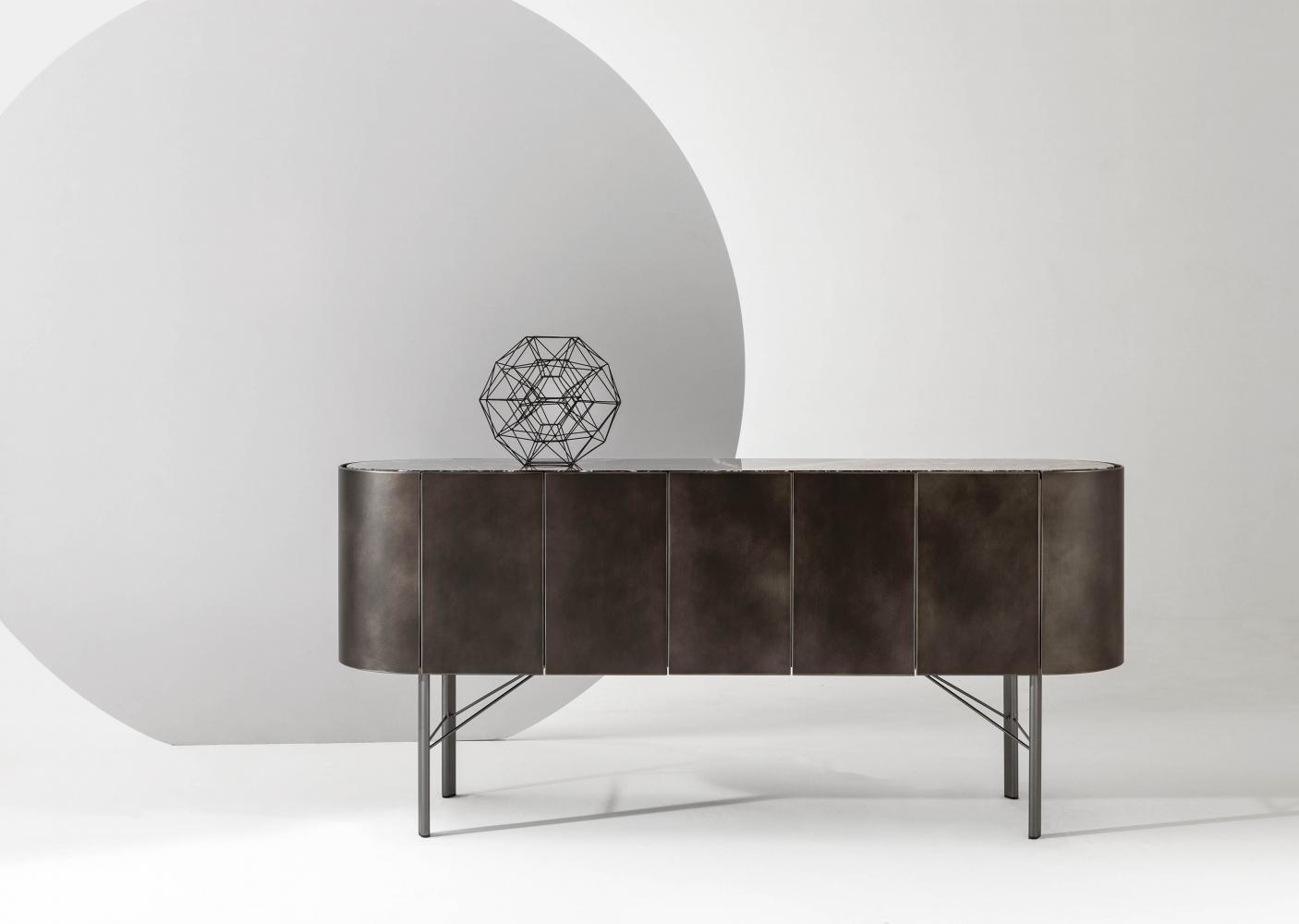 laurameroni collectionist lounge sideboard in wood and marble with metal legs