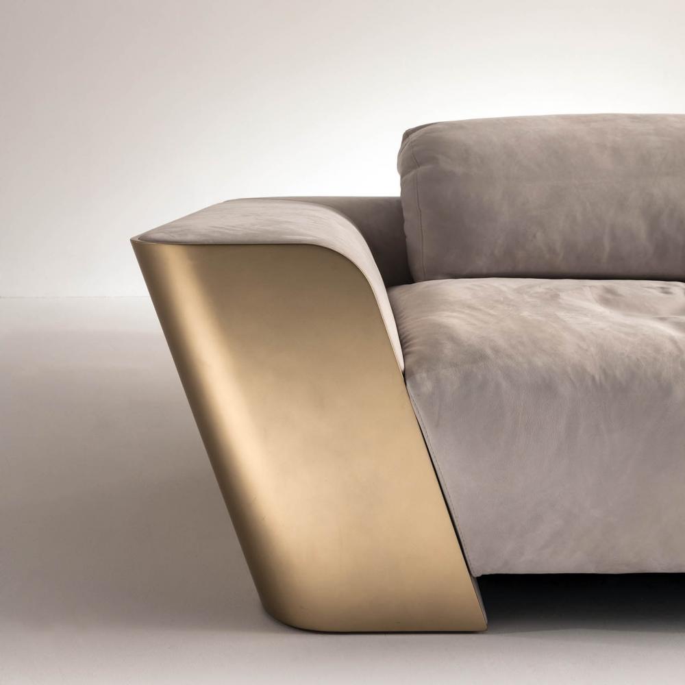 laurameroni modular customizable sofa in precious leather and gold wood
