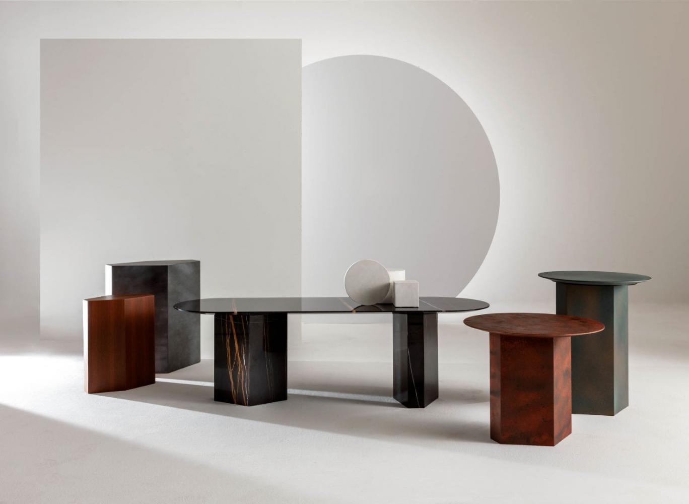 laurameroni low cofee tables set in customizable materials shapes and finishes