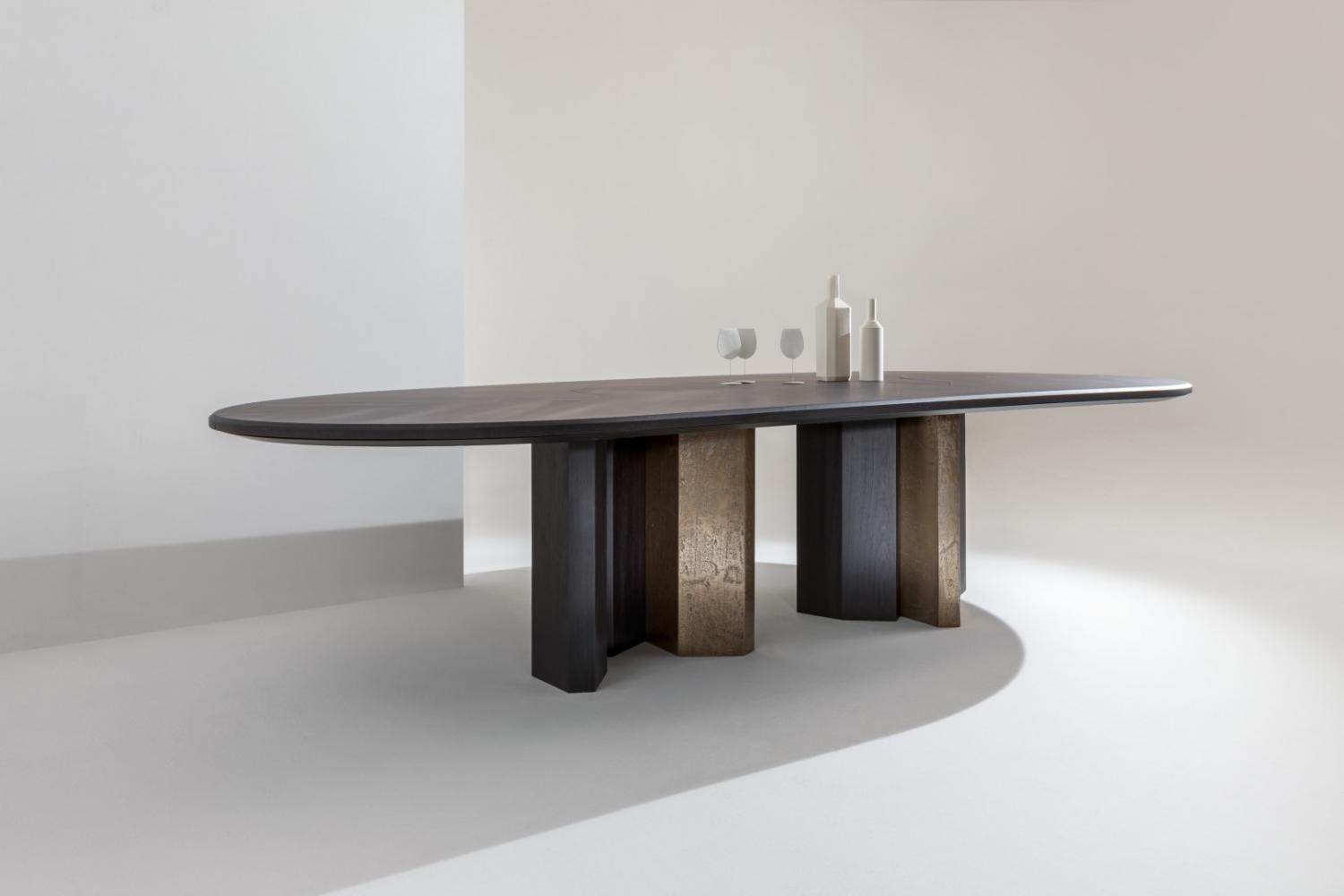 lauramerori made to measure design table in wood and liquid metal