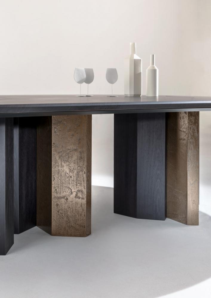 lauramerori made to measure design table in wood and liquid metal