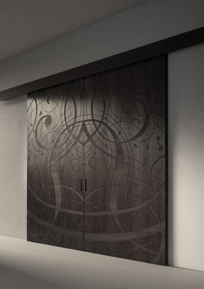 laurameroni made to measure sliding door in customizable wood carving